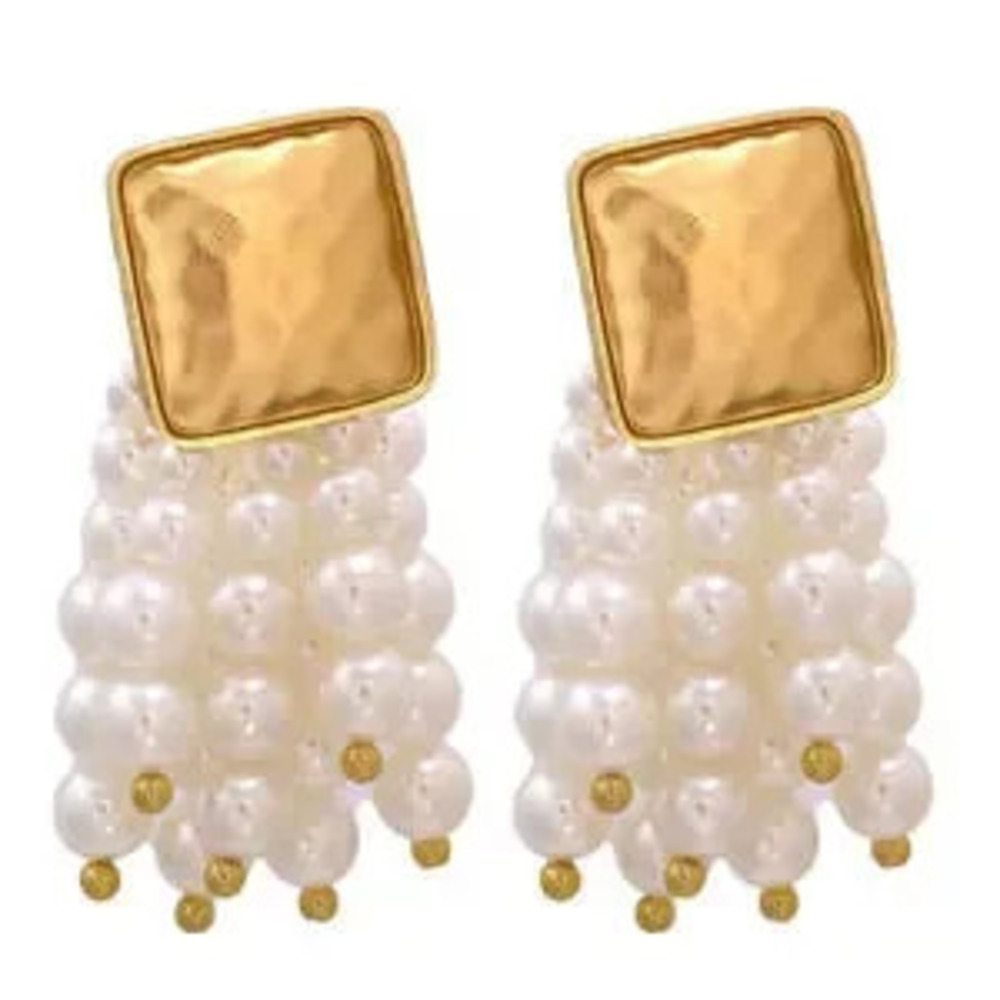 Zara White Cascade Beaded Earrings Minimalist - Picture 4 of 4